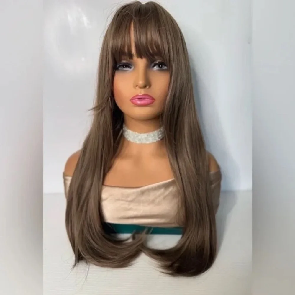Ash Medium Brown #4 Long Straight Hair Wig - Realistic Look